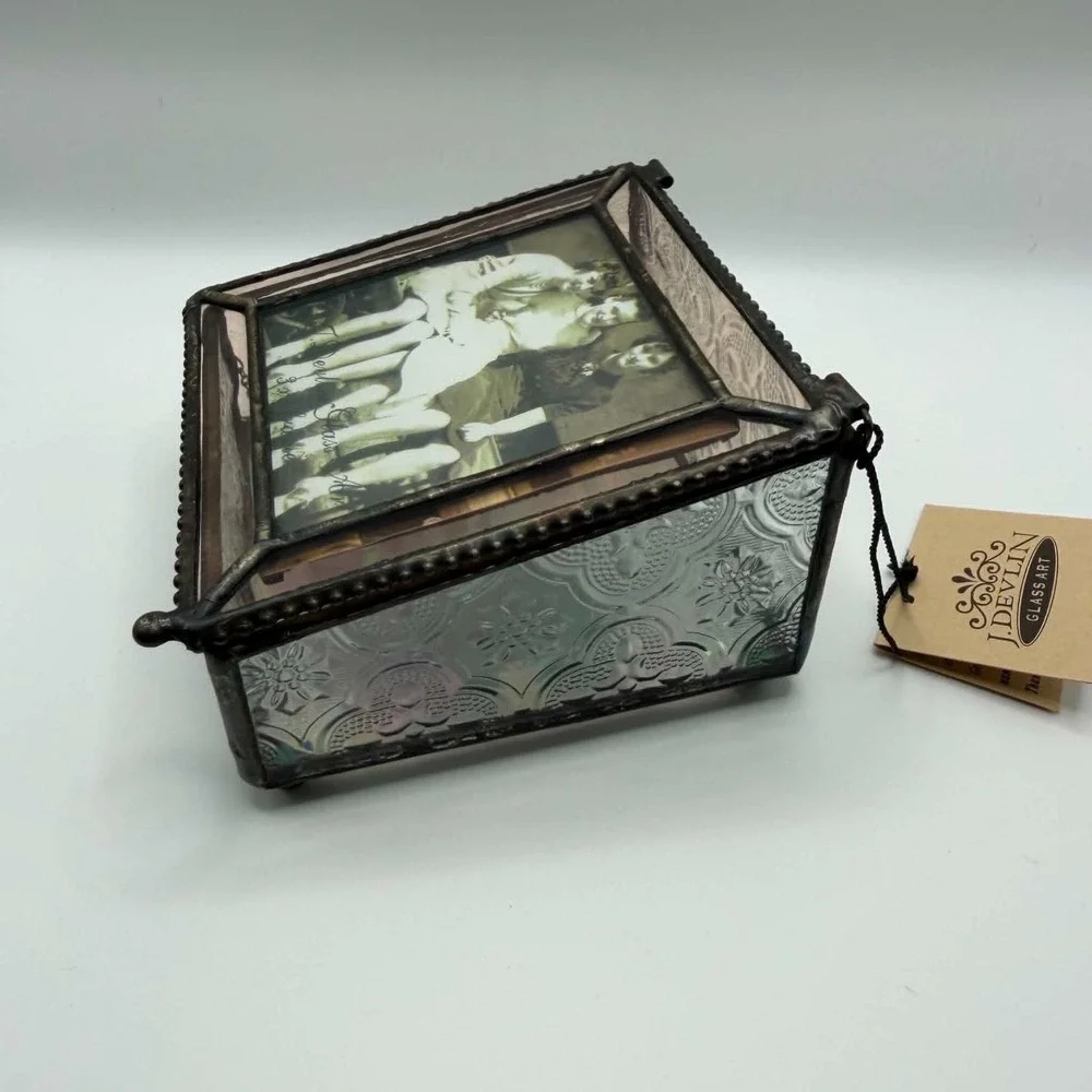 J. Devlin Art Beveled Stained Glass Photo keepsake Jewelry Trinket Box Frame